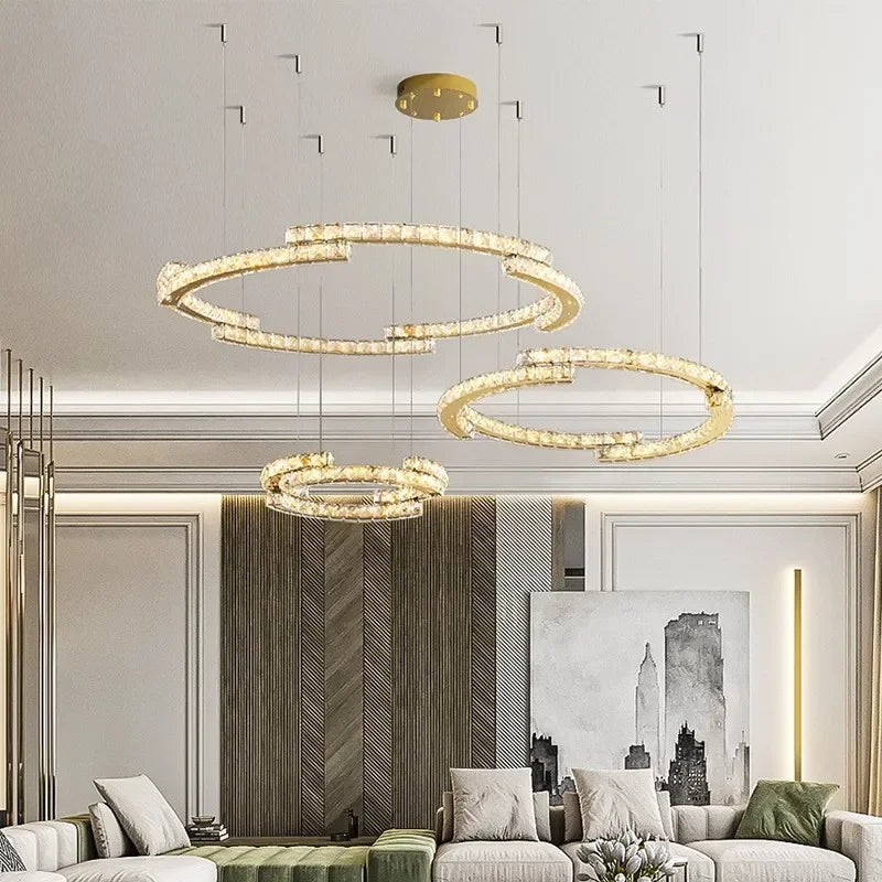 Afralia™ Circle Crystals LED Pendant Chandelier Light for Luxury Home Décor