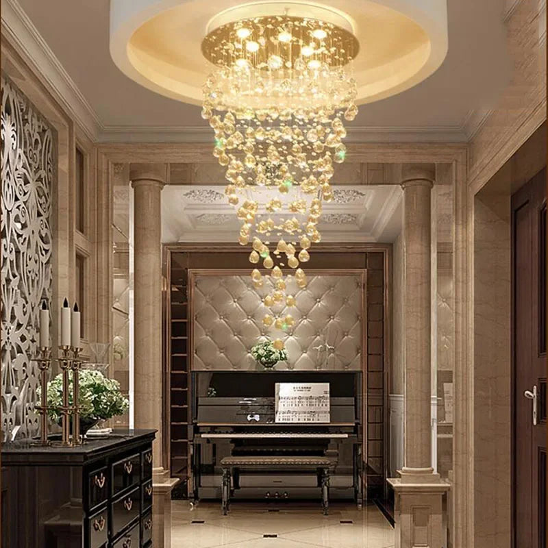 Afralia™ Modern K9 Crystal Chandelier Round LED Hanging Lamps for Living Room