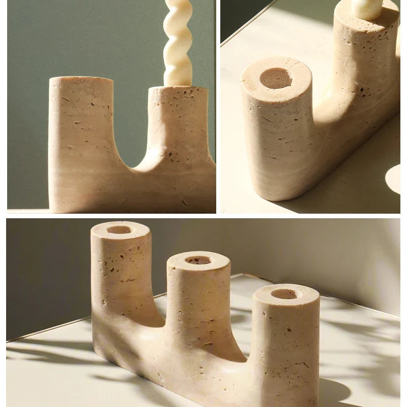 Afralia™ Travertine Marble Taper Candle Holder - Vintage Candlestick Holder