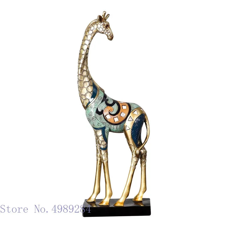Afralia™ Giraffe Mother and Child Painted Sculpture - Modern Home Decoration Golden Ornament
