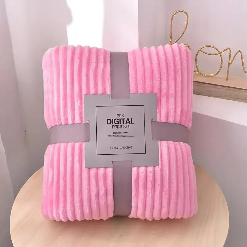 Afralia™ Cozy Striped Flannel Fleece Blanket for Winter - Bedroom Living Room Throw