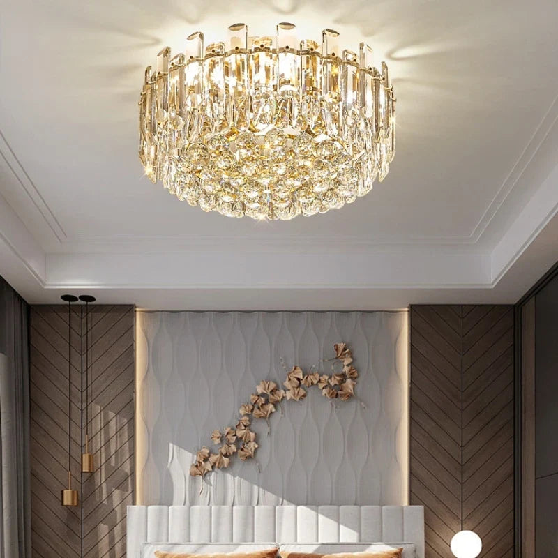 Afralia™ Nordic Crystal Chandelier LED Round Light for Living Bedroom Dining Room