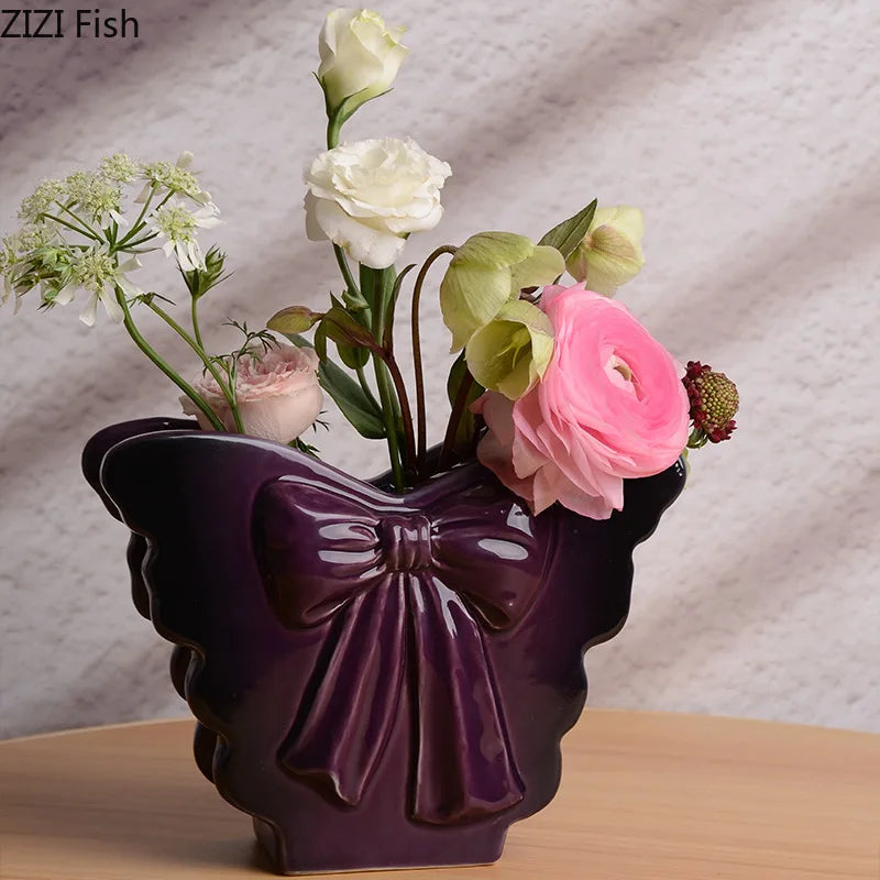 Afralia™ Dark Butterfly Ceramic Vase for Table Decoration and Floral Arrangement