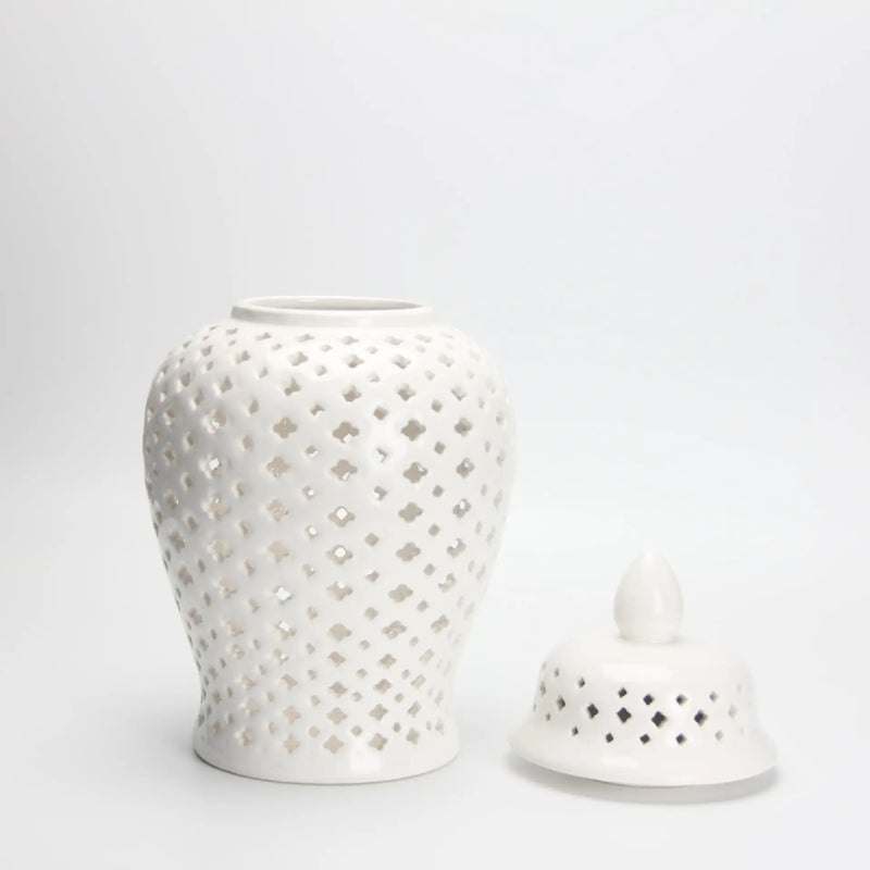 Afralia™ White Hollow General Jar - Ceramic Ornamental Storage Vase with Lid