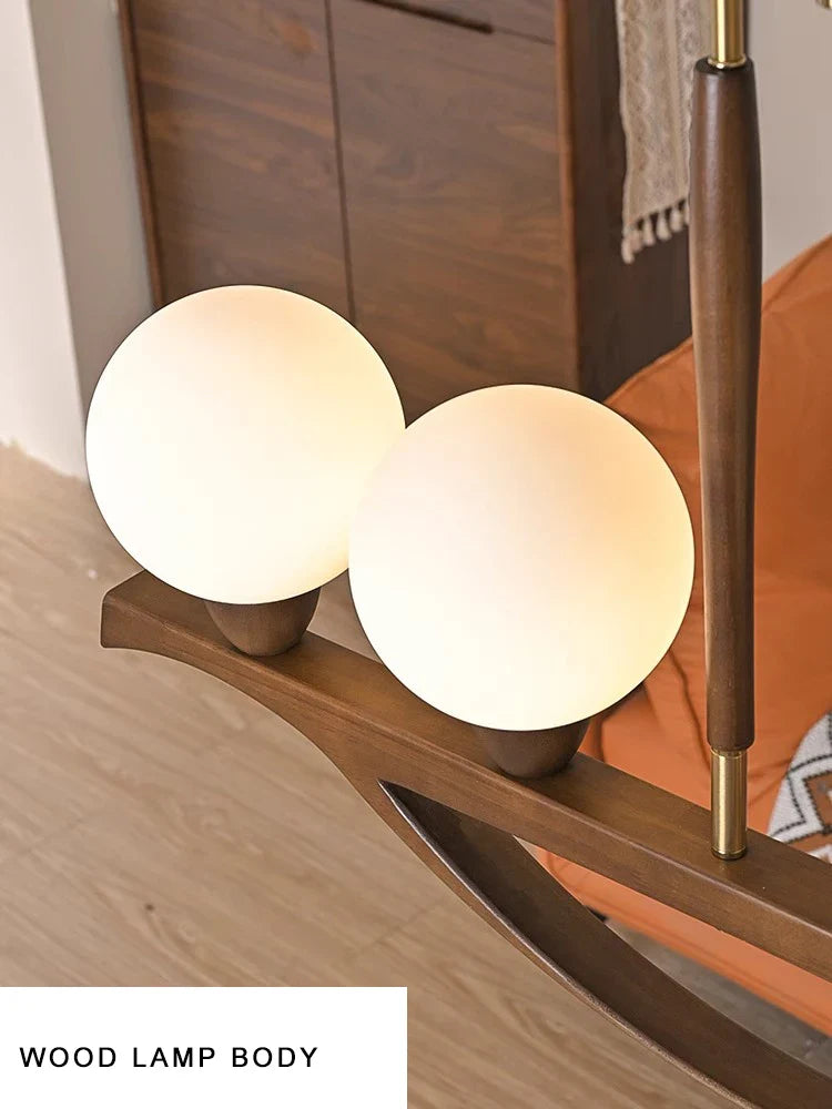 Afralia™ Wooden Glass Ball Pendant Lights Fixture with Dimmable E27 Bulbs