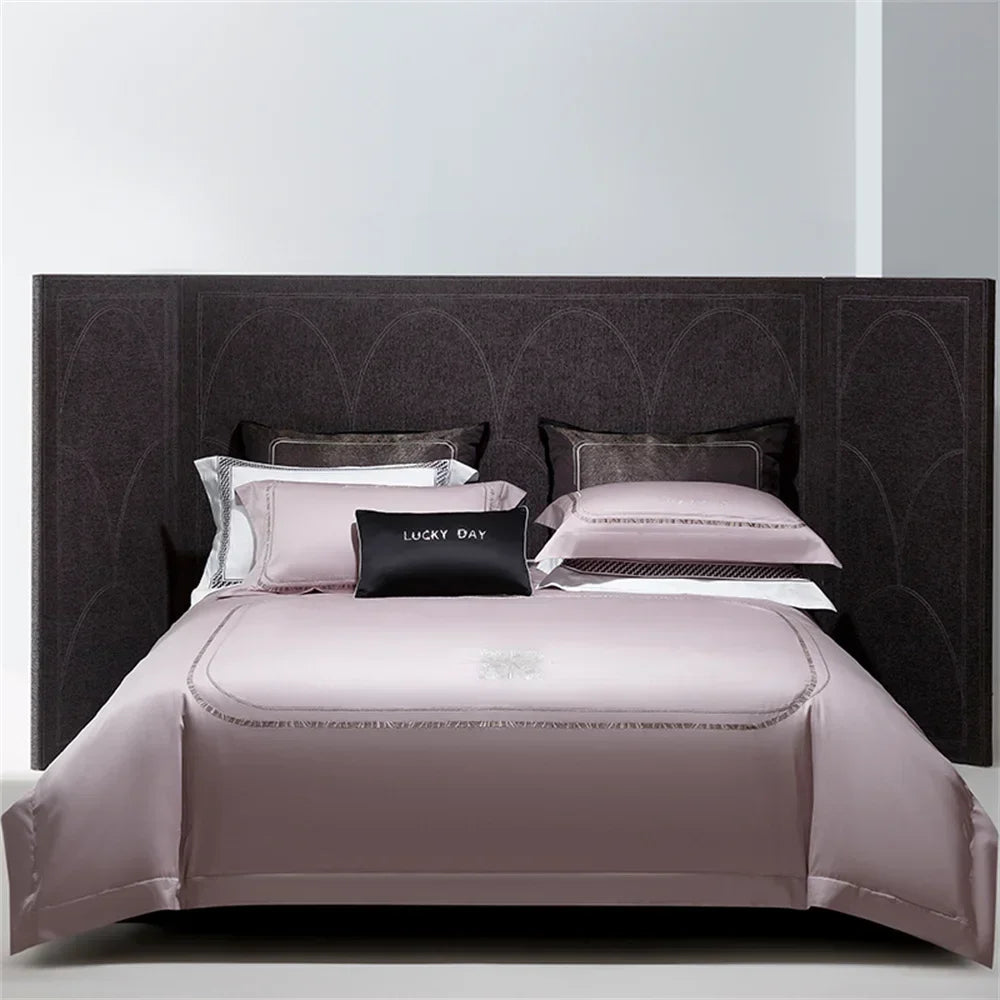 Afralia™ Cotton Satin Jacquard Embroidery Bedding Set with Elastic Sheet & Duvet Cover