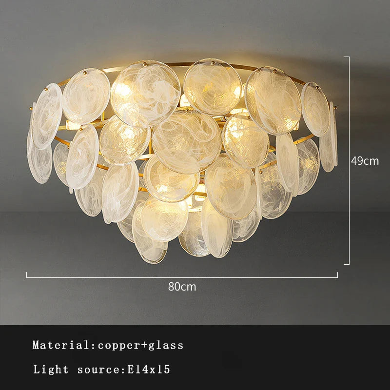Afralia™ Copper Glass Ceiling Chandelier Dimmable Luxury Round Home Decor Lighting
