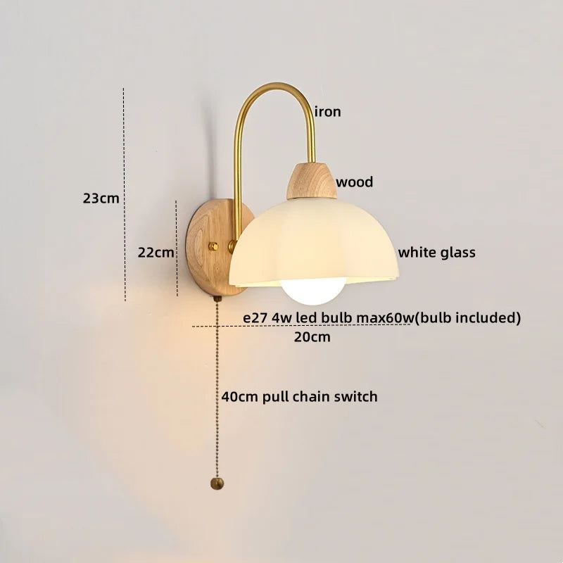Afralia™ Glass Wood LED Wall Lights Decor for Bedroom Living Room Coffee Mirror Bedside Lamp