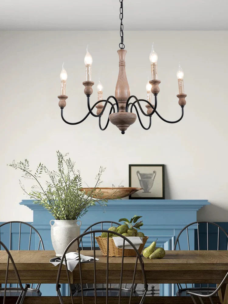 Afralia™ Retro Wooden Chandelier for Dining Room & Living Room Lighting