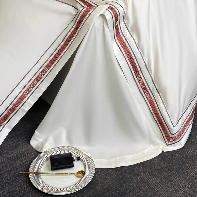 Afralia™ Solid Embroidery Bedding Set - King Queen Ru Size Bed Linens Comforter Cover Set