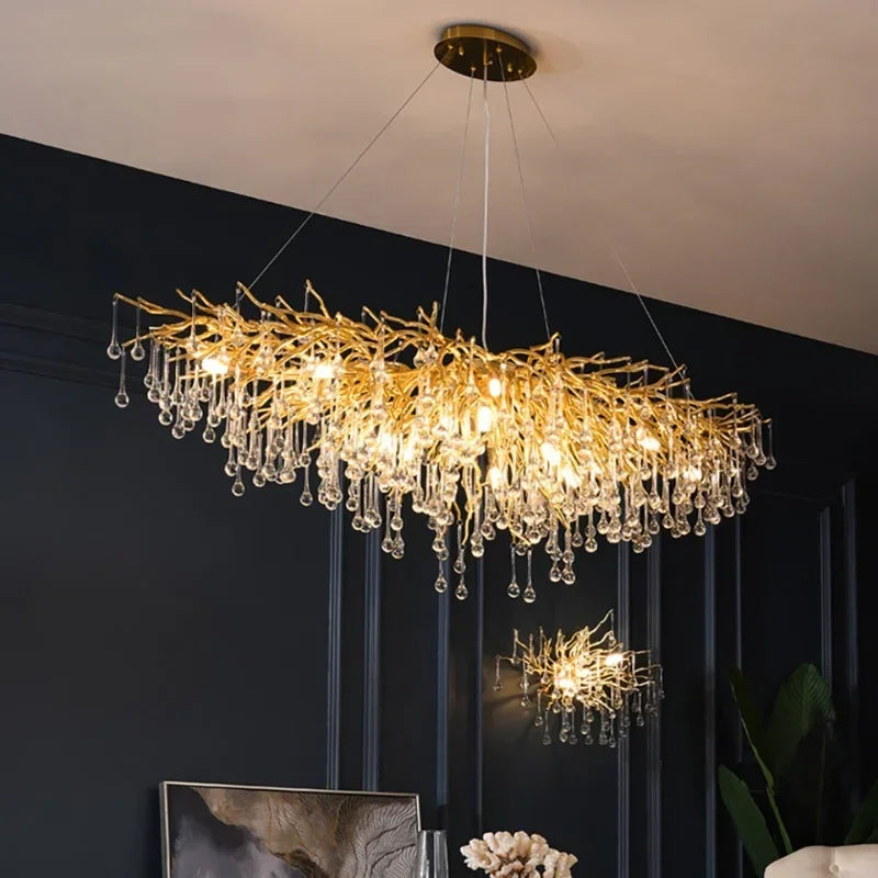 Afralia™ Gold Chandelier Glass Pendant Lamp for Home Decor - Modern Luxury Lighting