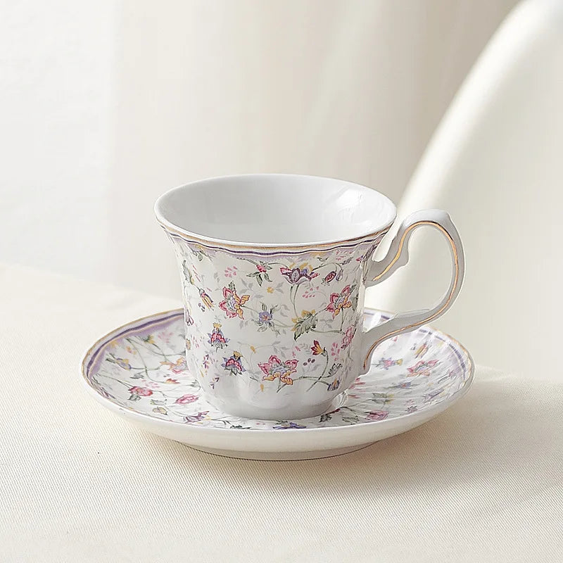 Afralia™ Rural Flowers Ceramic Cup & Saucer Set for Dining Table and Coffee, Classical Design