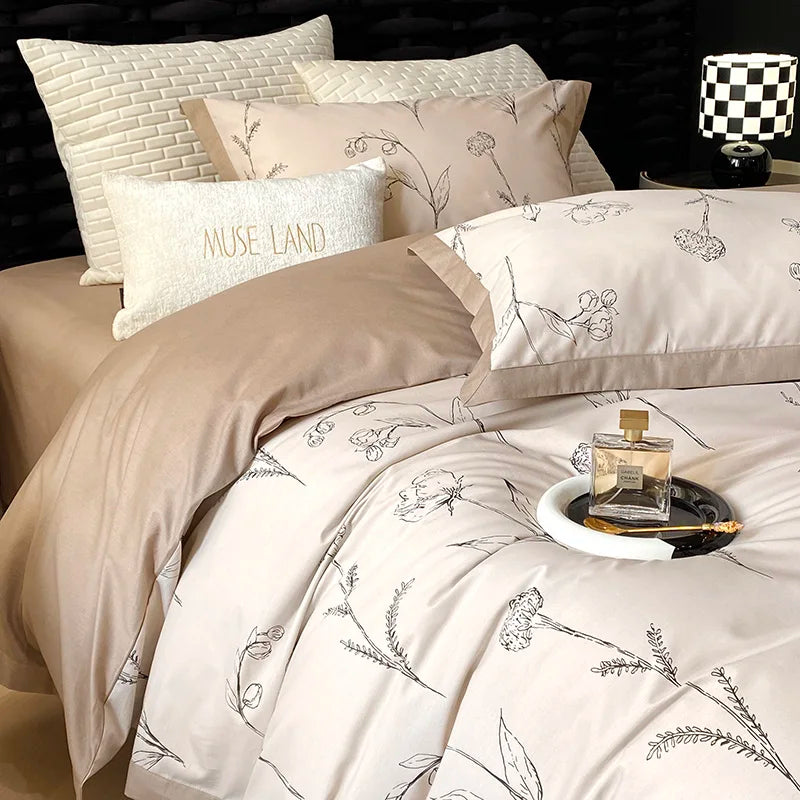 Afralia™ Egyptian Cotton Bedding Set: Queen King Ru Size Print Duvet Cover Sheet Pillowcase