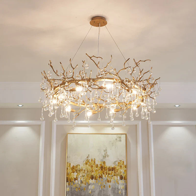Afralia™ Modern Luxury Crystal Chandeliers: Elegant Copper Ceiling Lamp for Living & Dining Rooms