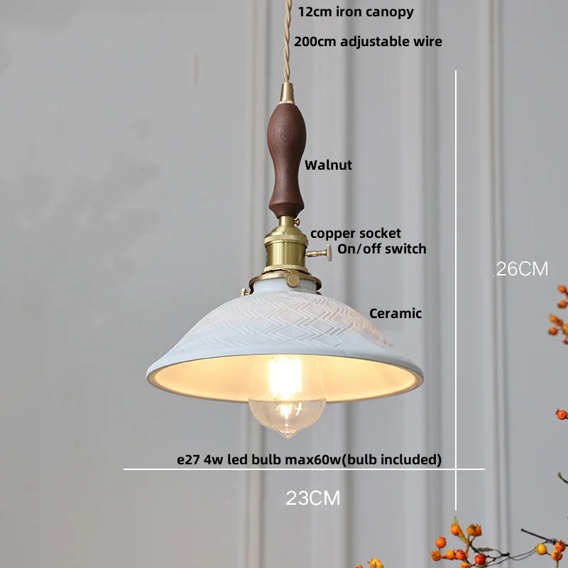 Afralia™ White Ceramic LED Pendant Lamp with Copper Switch - Flower Hanging Light