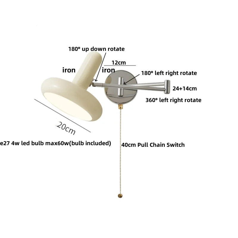 Afralia™ Rotatable Nordic LED Wall Sconce Pull Chain Switch Stair Light - Indoor Restaurant Bedroom Porch