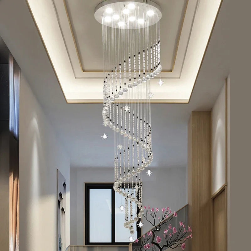 Afralia™ Crystal Spiral Staircase Chandelier for Home Decoration Living Room Villa Loft