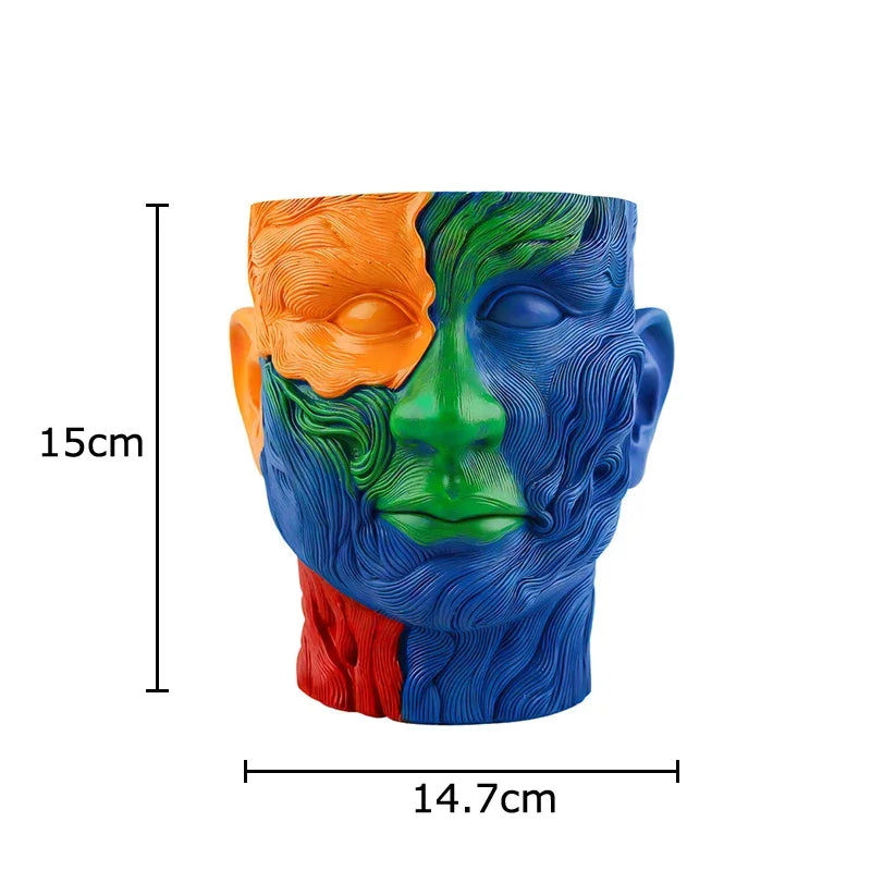 Afralia™ Colorful Human Portrait Vase Desk Decoration with Artificial Flowers