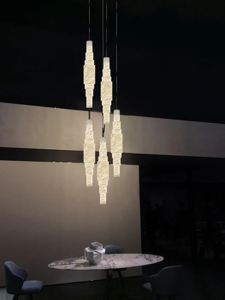 Afralia™ Veined Marble Chandelier Hand-Carved Alabaster Pendant Light