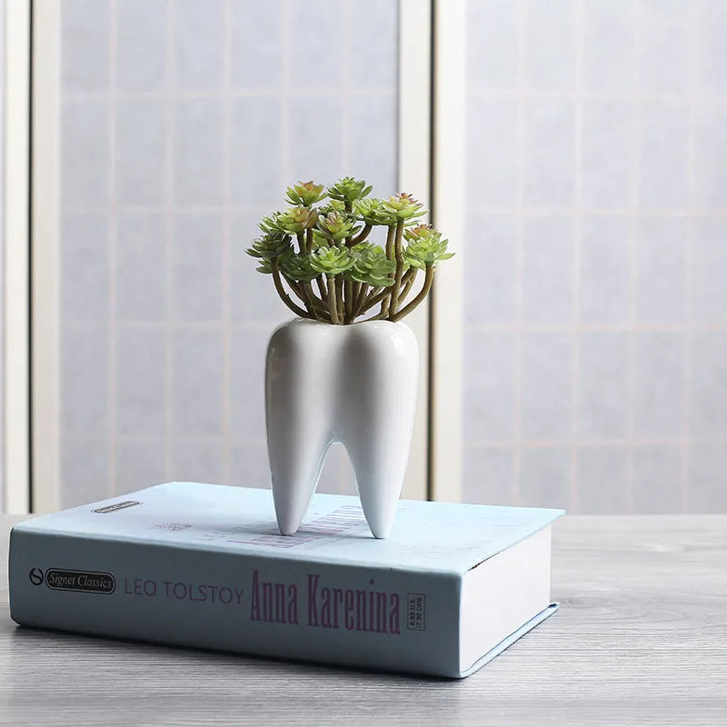 Afralia™ Ceramic Tooth Vase Plant Pot Decoration Arrangement Living Room Flowerpot