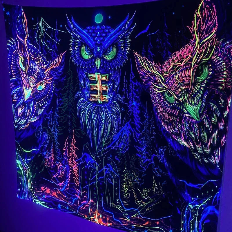 Afralia™ Psychedelic Mushroom Owl Luminous Tapestry Wall Art for Home Decor