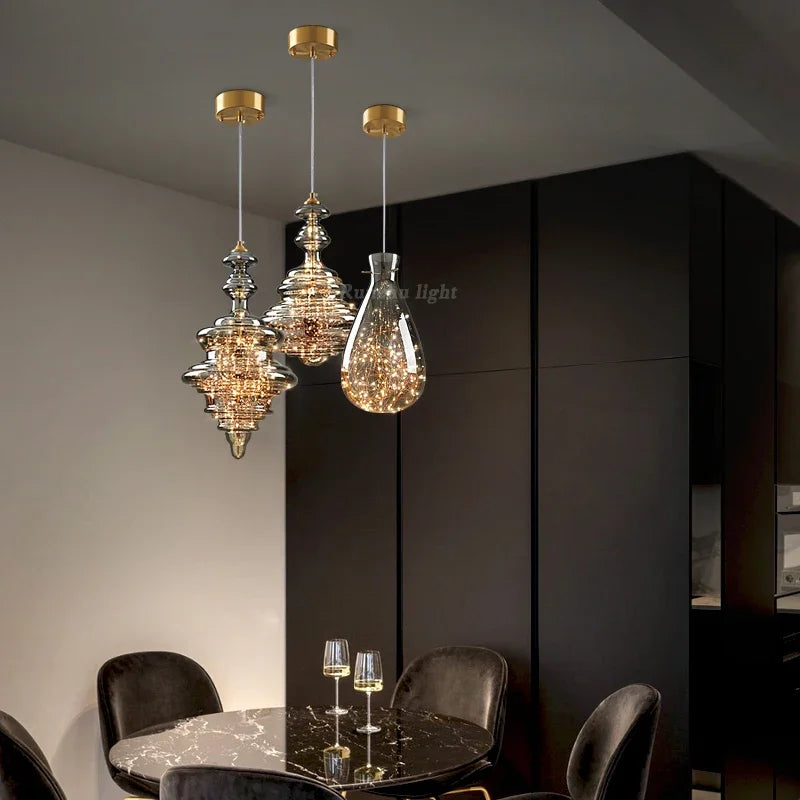 Afralia™ Antique Brass Glass Chandelier for Dining Room and Bar