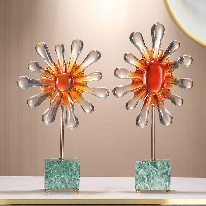 Afralia™ Resin Sunflowers Geometric Ornament Decor for Room, Abstract Gradient Sun Figurines