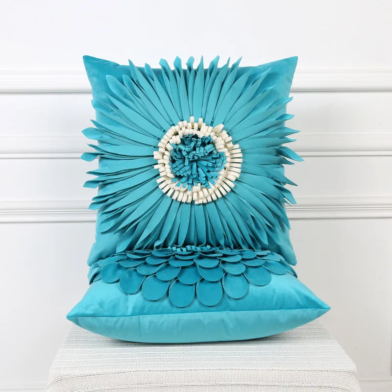 Afralia™ 3D Blue Floral Velvet Cushion Cover 30x50/45x45CM - Small Daisy Sunflower Pillowcase