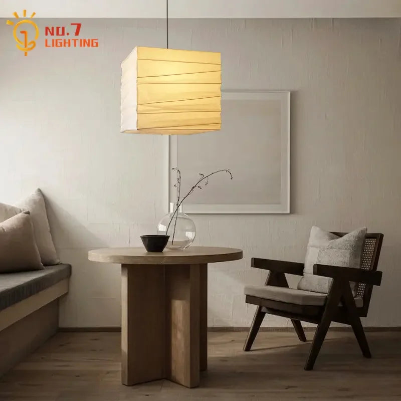 Afralia™ Wabi-sabi Noguchi Square Pendant Light - Modern Home Decor for Living/Dining Room
