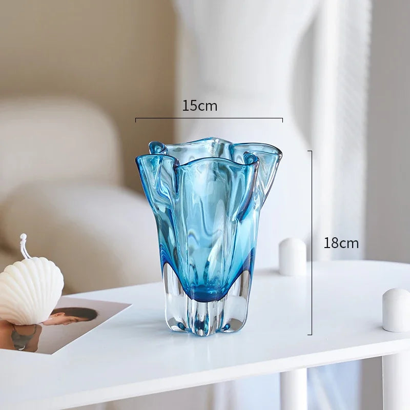 Afralia™ Blue Glass Hydroponic Vase: Modern Desk Floral Decor & Room Aesthetic