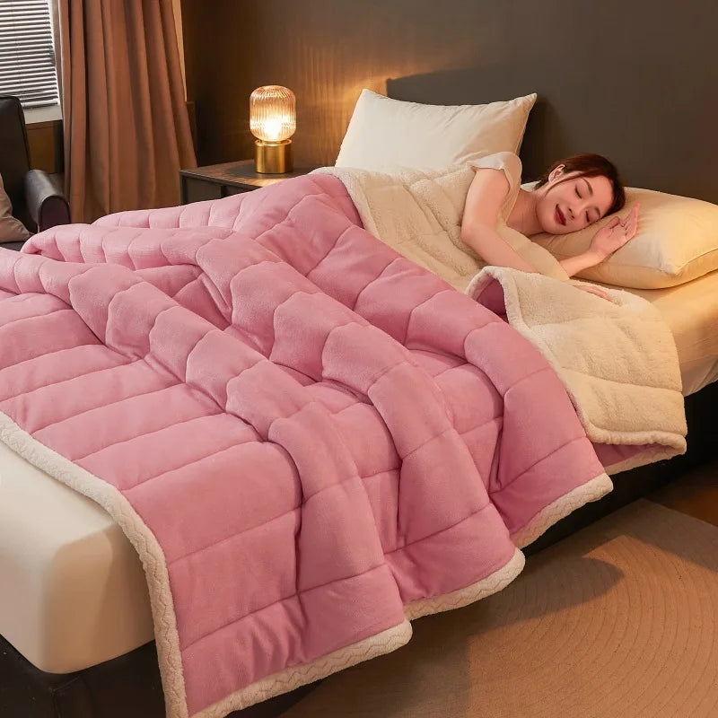 Afralia™ Cozy 3-Layer Coral Fleece Winter Blanket - Soft & Warm Bed Quilt