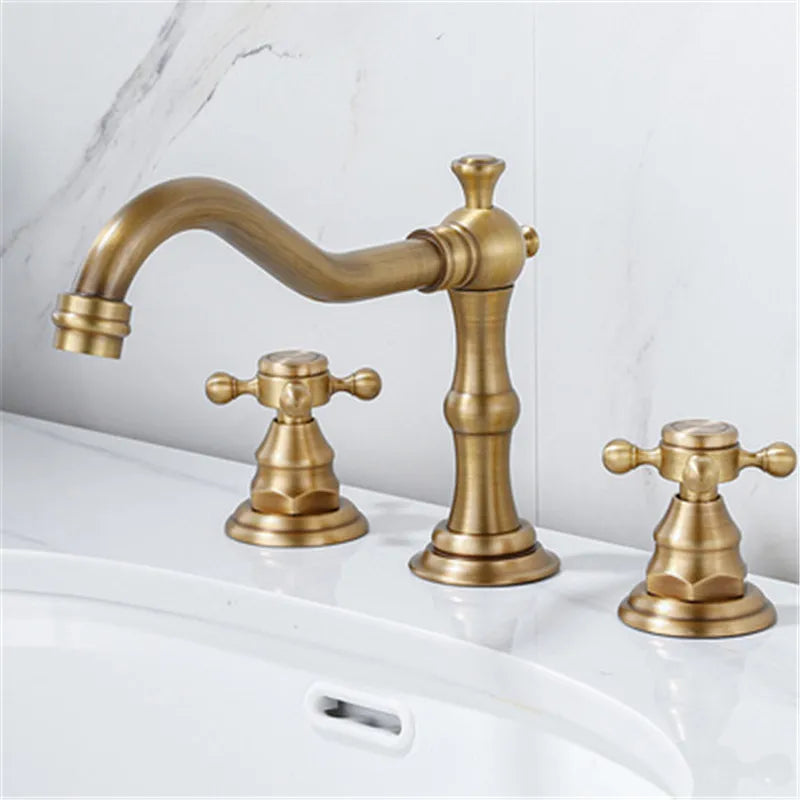 Afralia™ Antique Brass Gold Bathroom Basin Faucet with Double Handles