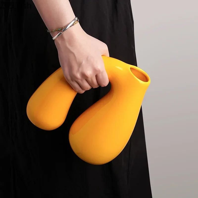 Afralia™ N-shape Ceramic Vase for Table Decoration and Hydroponics | Room Aesthetic Flower Vase