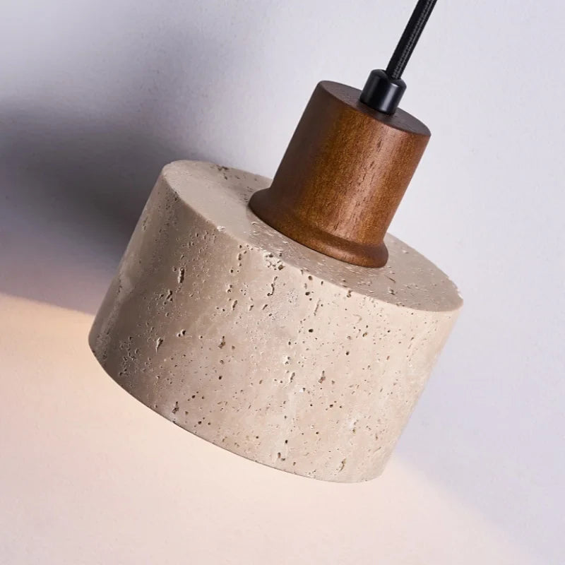 Afralia™ Yellow Travertine LED Pendant Lights Wood Wire Adjustable Indoor Decor Hang Lamp