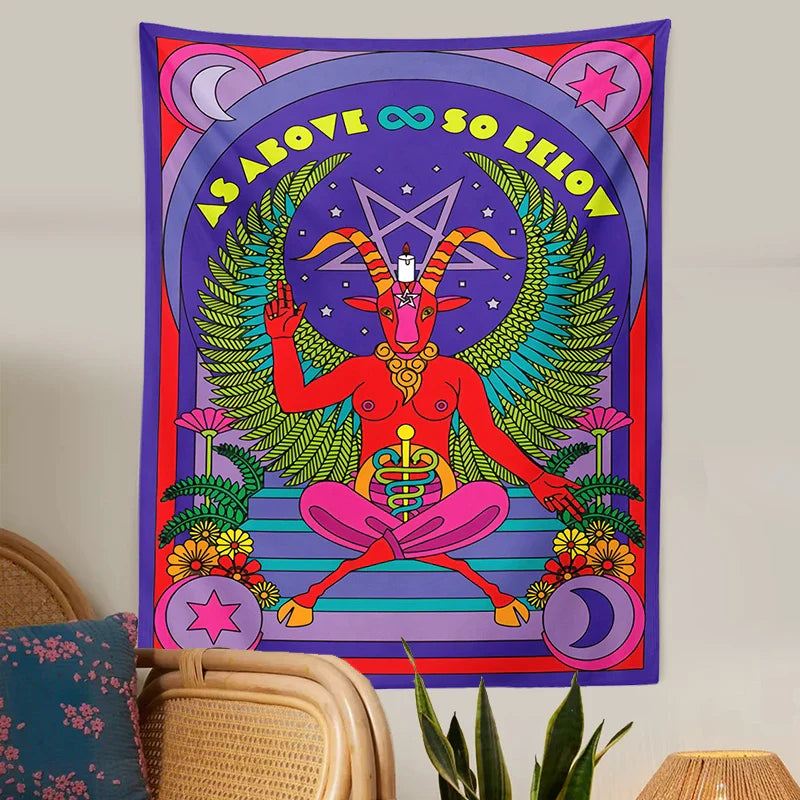 Afralia™ Baphomet Tarot Witchcraft Tapestry Wall Hanging Occult Home Decor