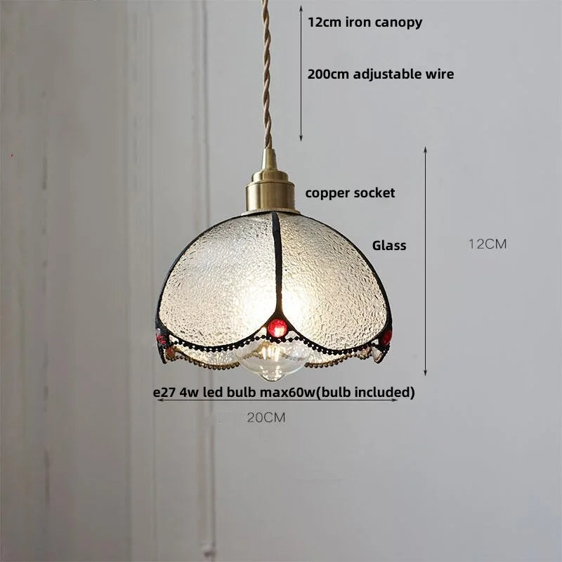 Afralia™ Walnut Wood & Copper Glass Pendant Light Fixture, LED Dining Room Luminaire