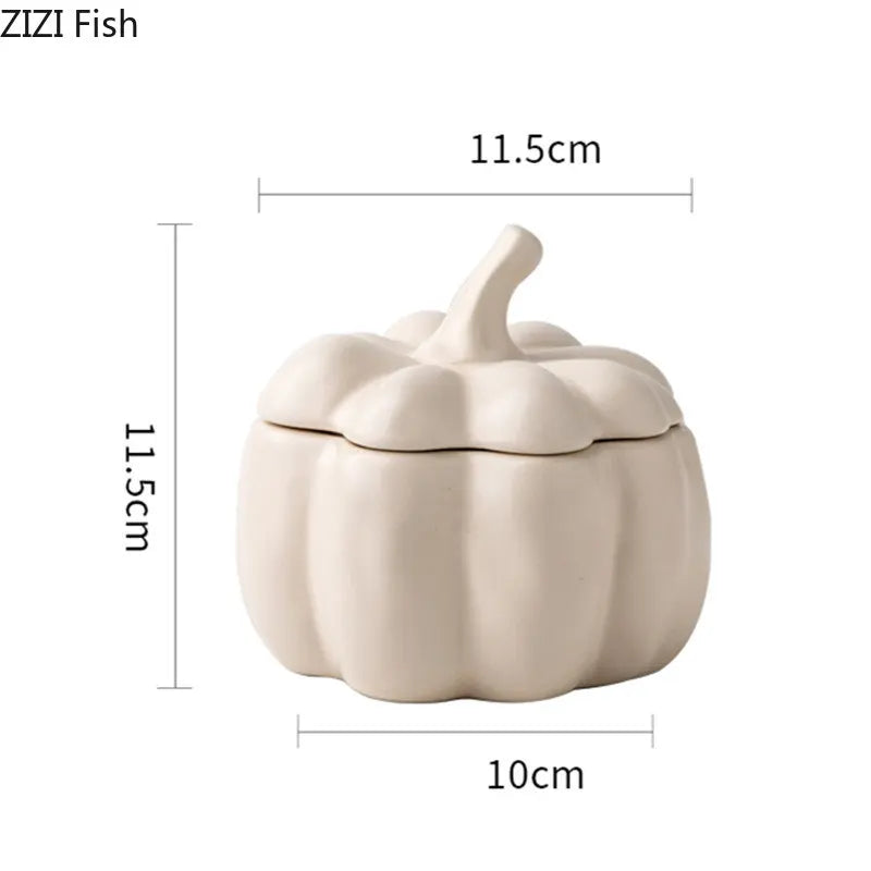 Afralia™ Pumpkin Porcelain Bowl Canister - Ceramic Kitchen Storage Jar