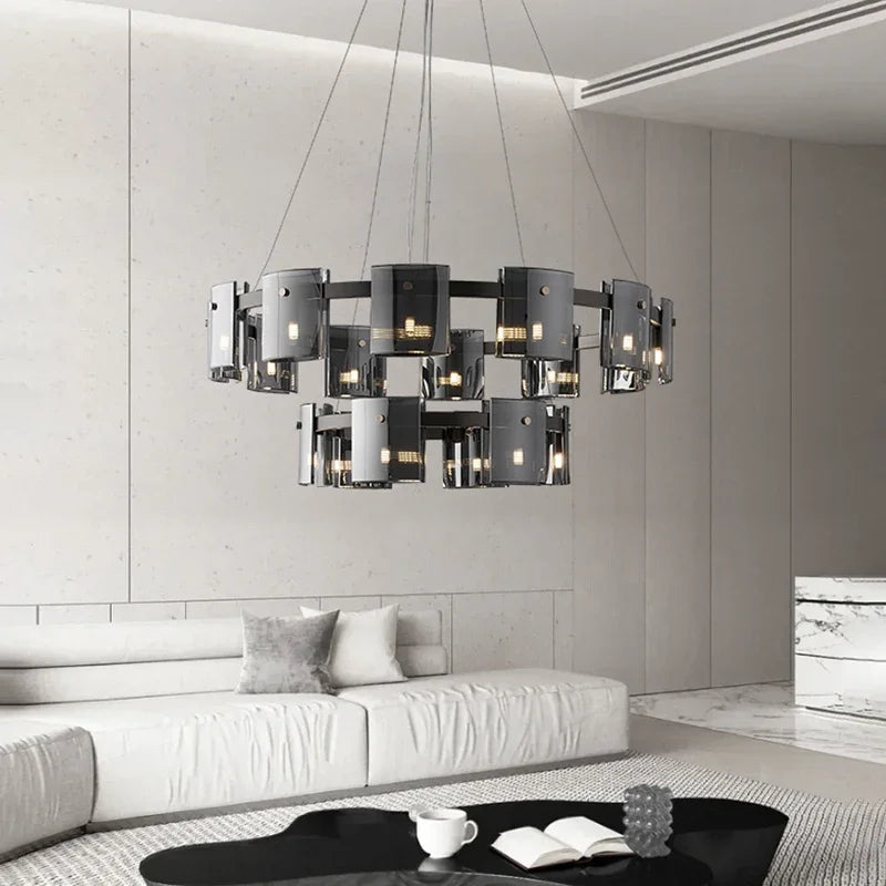 Afralia™ Modern Amber Glass Chandelier Pendant Light