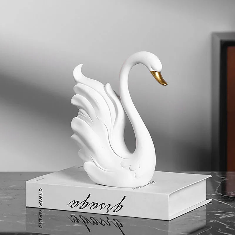 Afralia™ Swan Sculpture Set in Black & White Modern Decor Couple Statue Gift