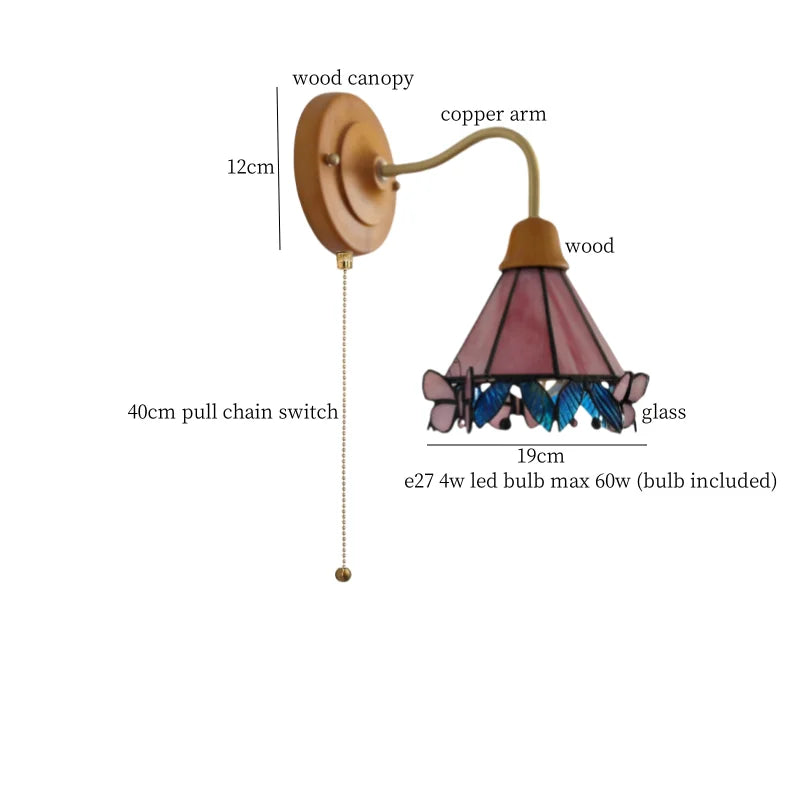 Afralia™ Butterfly Glass LED Wall Light with Copper Arm for Home Decor.