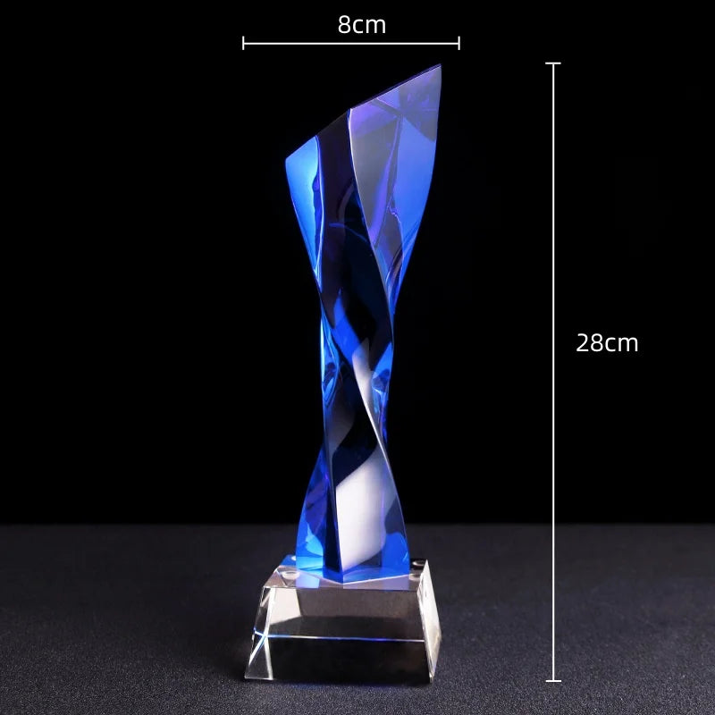 Afralia™ Blue Glass Twisted Column Trophy - Customize Competition Prize