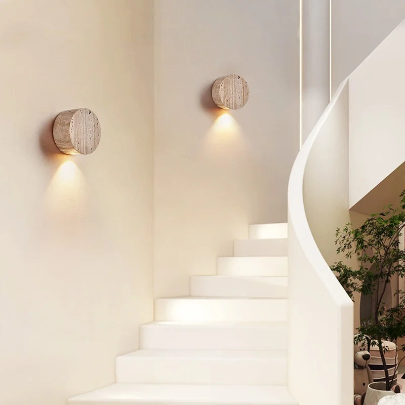 Afralia™ Yellow Travertine Stone LED Wall Sconce - Modern Nordic Design