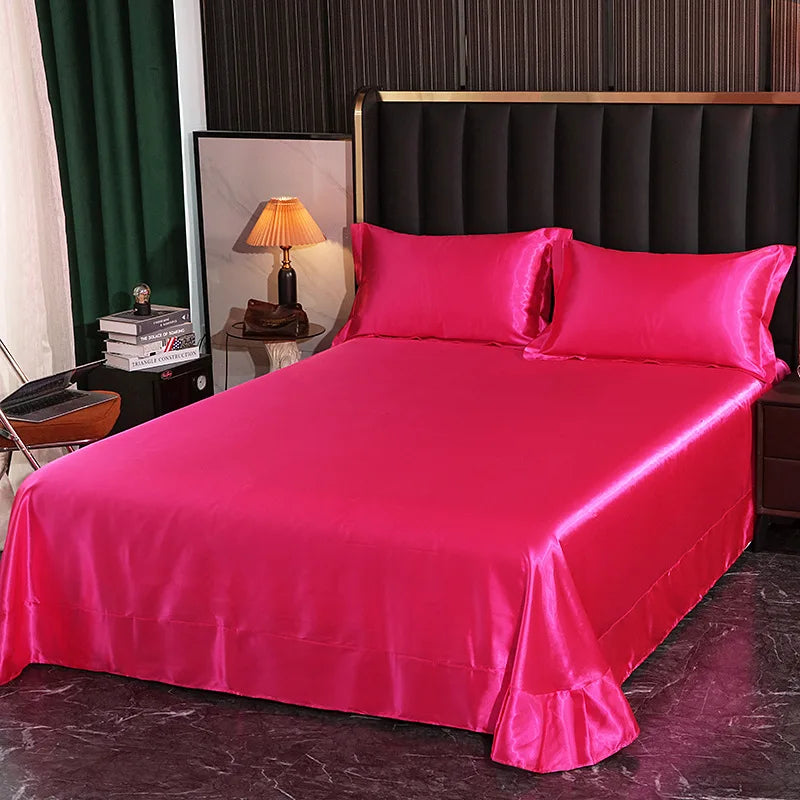 Afralia™ Silk King Bed Sheet Set with Pillowcase - Luxuriously Soft Solid Color Flat Sheet