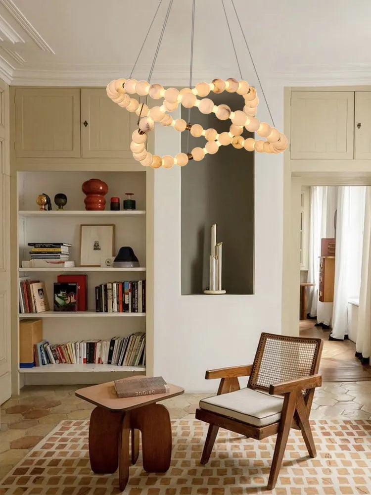 Afralia™ Alabaster Marble Pearl Drop LED Chandelier for Foyer Villa