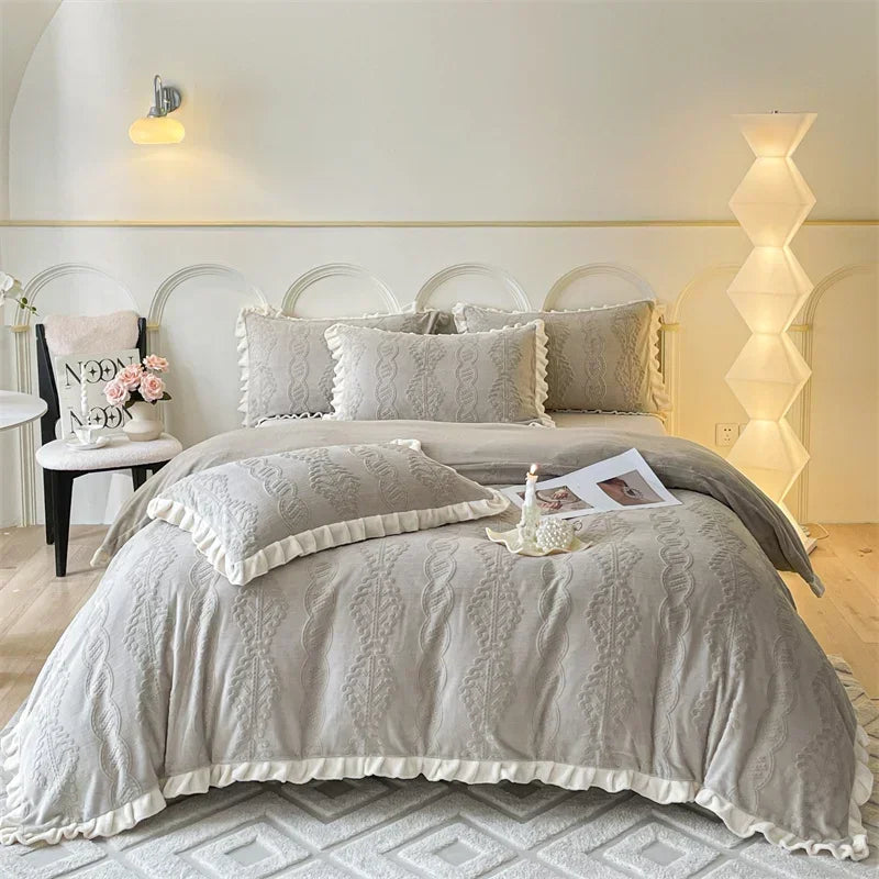 Afralia™ Milk Velvet Carving Bedding Set - Single to King Size Luxe Bed Linens