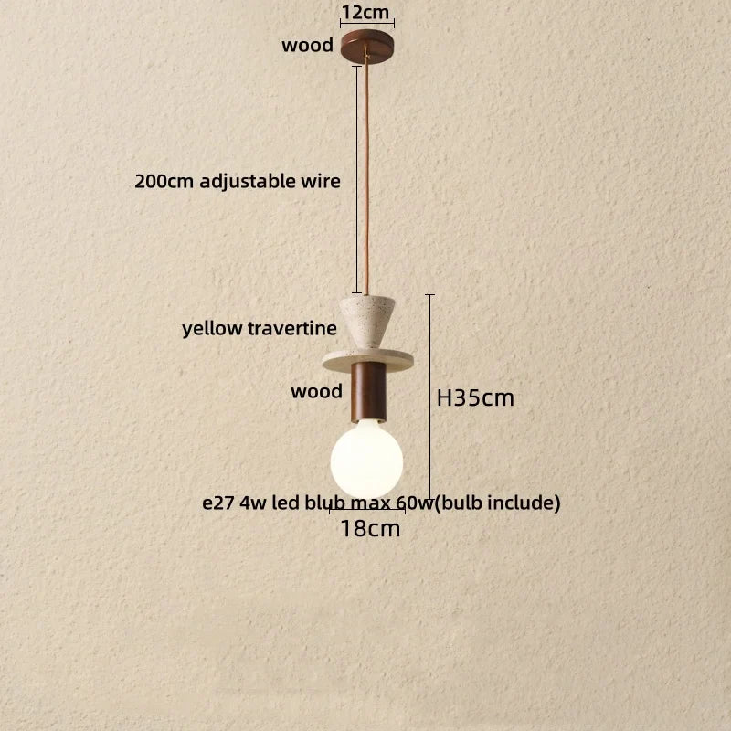 Afralia™ LED Pendant Lights Bar Decor Yellow Travertine Stone Wood Hang Lamp