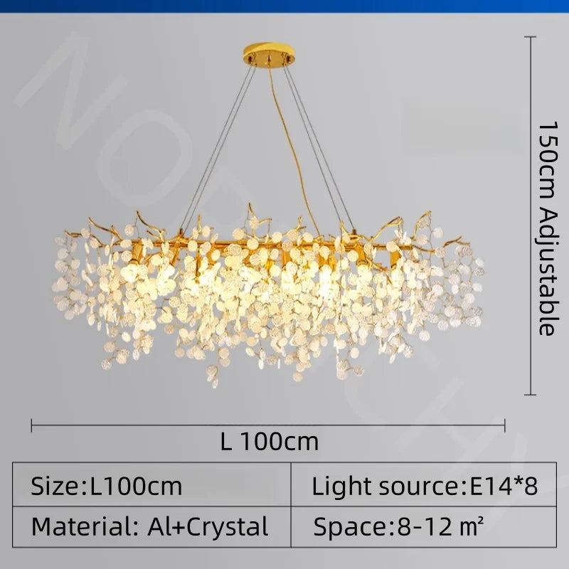 Afralia™ Gold Crystal Chandelier Pendant Light for Kitchen Island Living Room