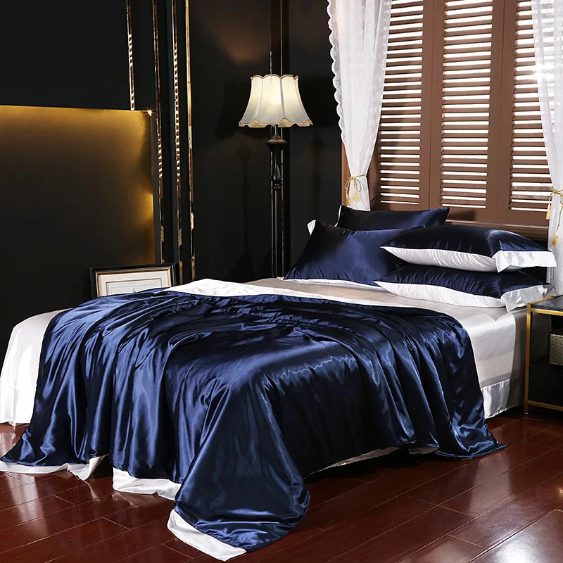 Afralia™ Silk Summer Bedding Set: Double-Sided Cooling Comforter & Soft Satin Sheet - Single/Double