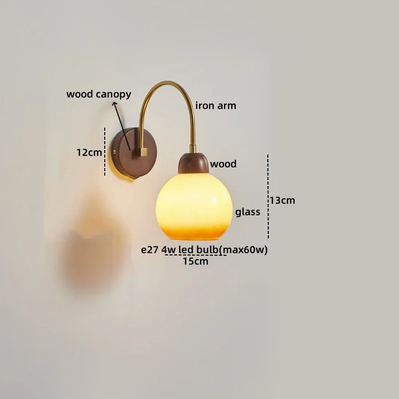 Afralia™ LED Wall Sconce Pull Chain Switch Modern Stair Lights Glass Wood