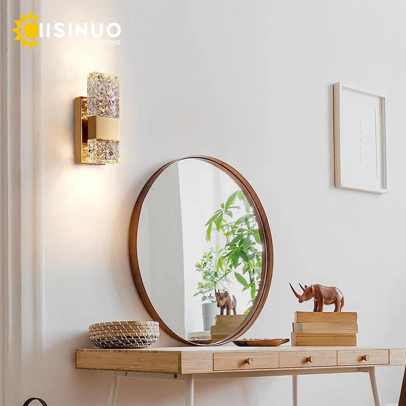 Afralia™ LED Crystal Wall Light with Remote, Dimmable 3000K 6000K for Bedroom and Living Room